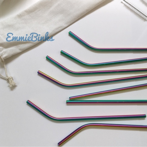 New Reusable Stainless Steel Oil Slick Holographic Tumbler Straw Set - Picture 4 of 14